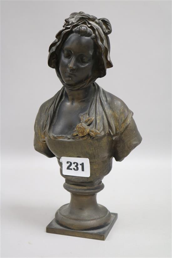 L. Laurent. A bronze bust of a young woman